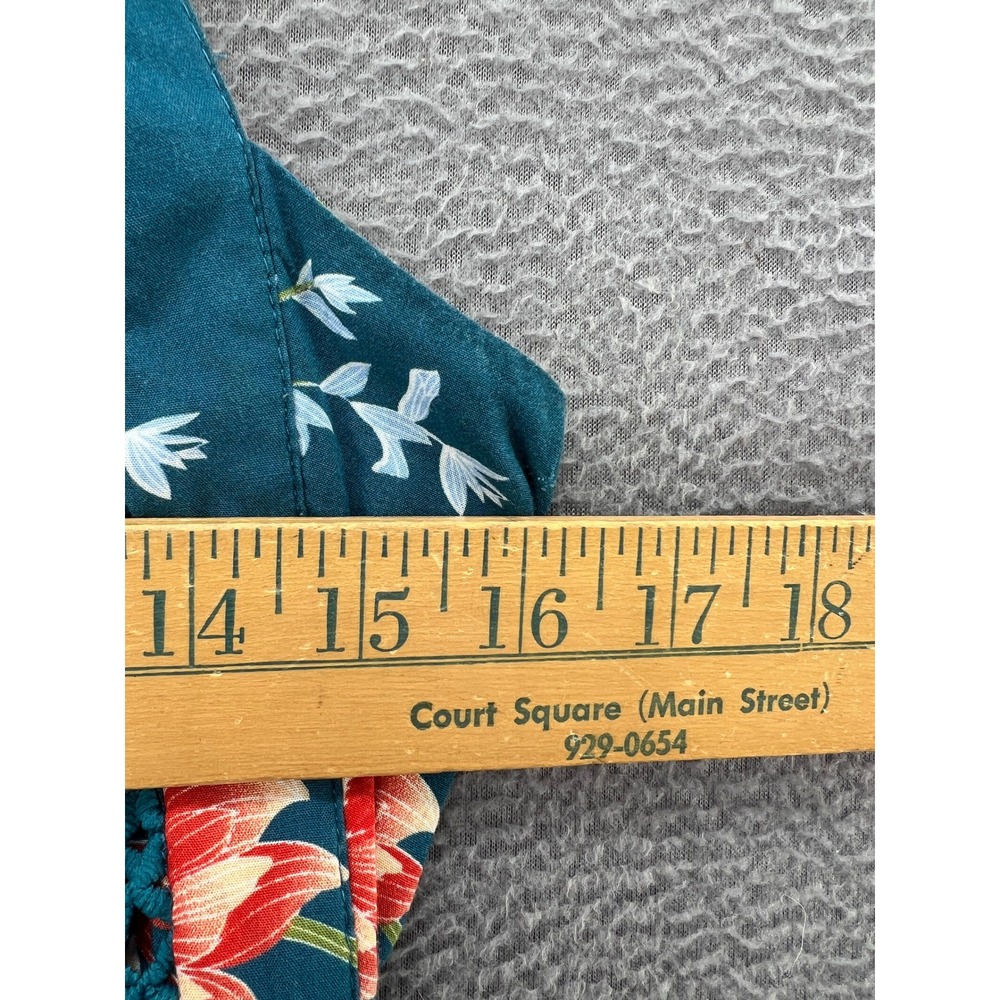Jaase Dress Floral Halter Mini Teal Blue Orange Crochet Trim Open Back Summer XL - Picture 3 of 12